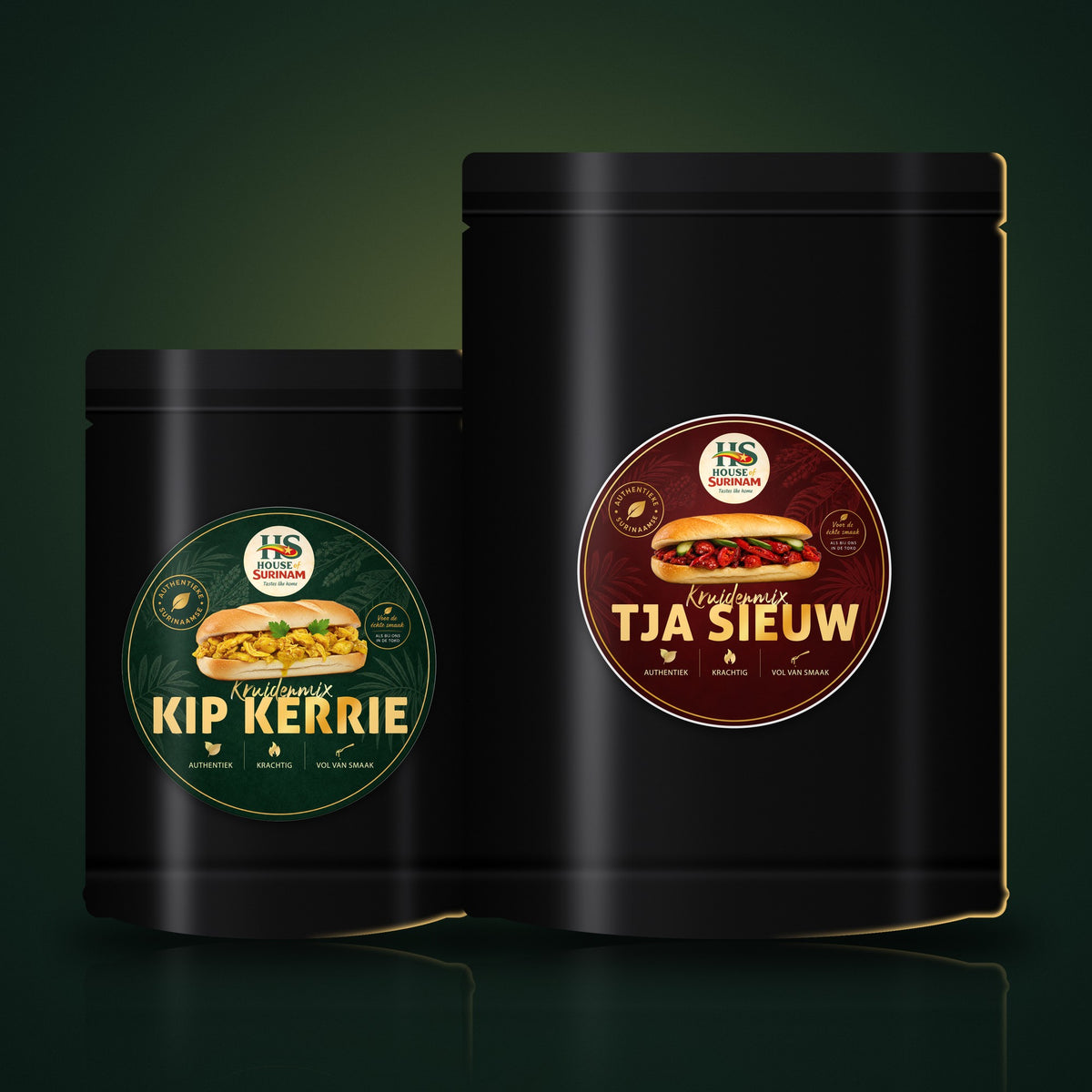 Proefpakket met een zak Kip Kerrie en een zak Tja Sieuw